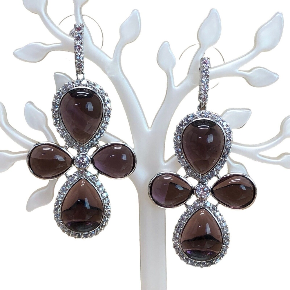 Miriam Salat Purple Stone Rhinestones Dangle Chandelier Pierced Earrings